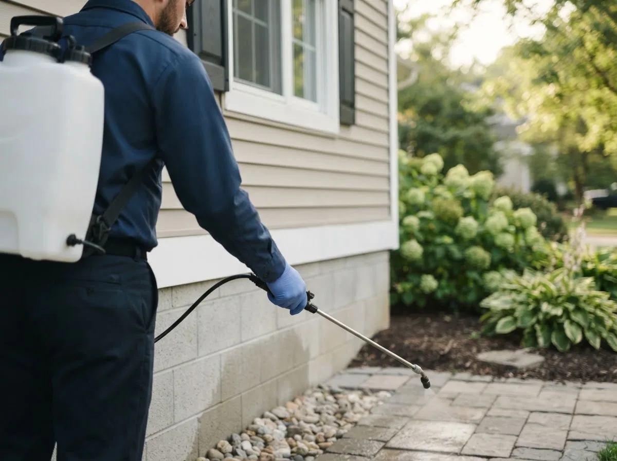 Pest control technician inspecting a home in Vallecitos, NM